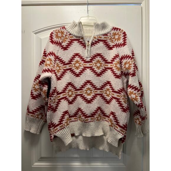 Simply Southern Men’s 1/4 Zip Cozy Knit Aztec Oversized Sweater Size L Beige Red - Picture 1 of 5